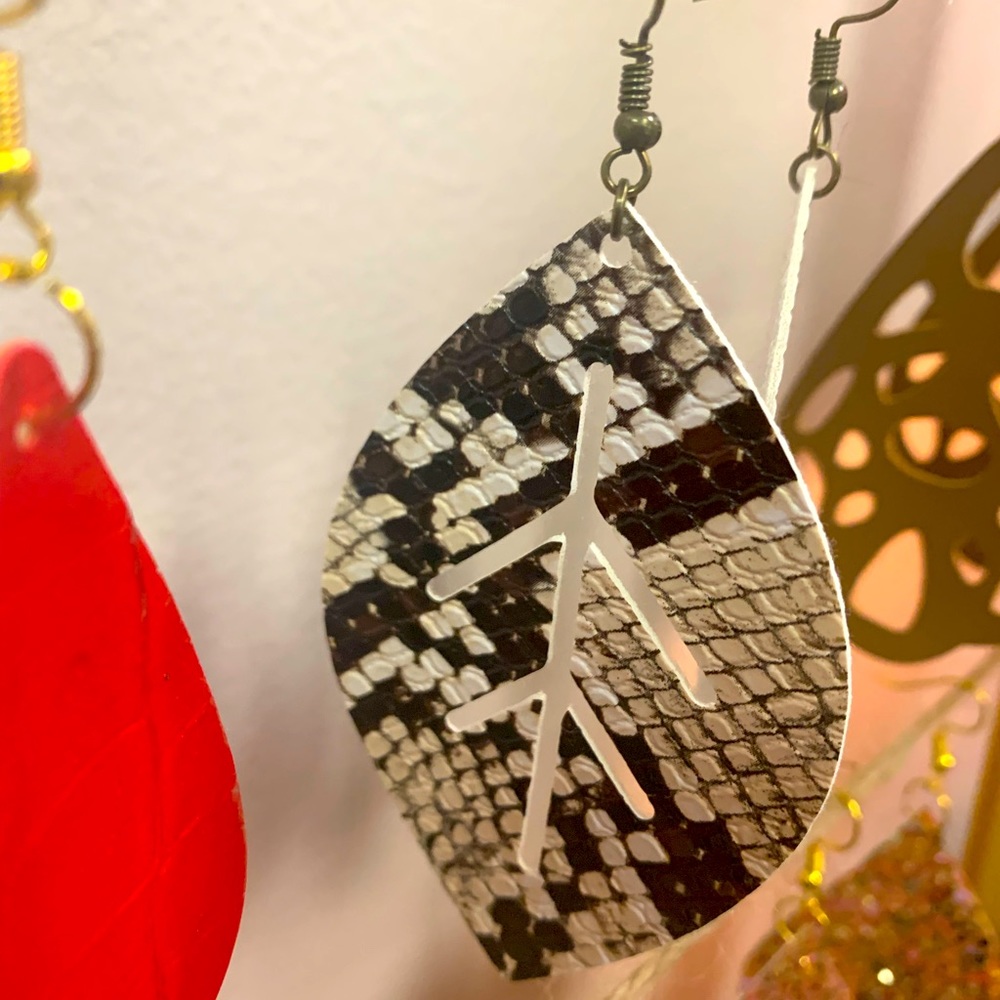 Snake print faux leather earrings large with cut outs